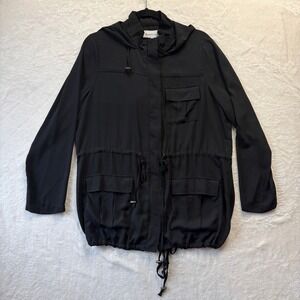 Daniel Rainn Black Hooded Utility Jacket Drawstring Waist Cargo Pockets Medium